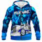 Personalized Trucker Hoodie & T-Shirt - Blue Grim Reaper Semi Truck – Fleece Zip Hoodie, front view