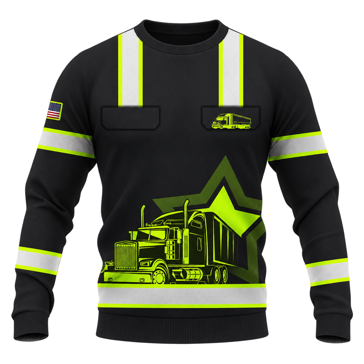 Personalized Trucker Hoodie & T-Shirt - Black Yellow Stripe Dump Truck – Sweatshirt, front view