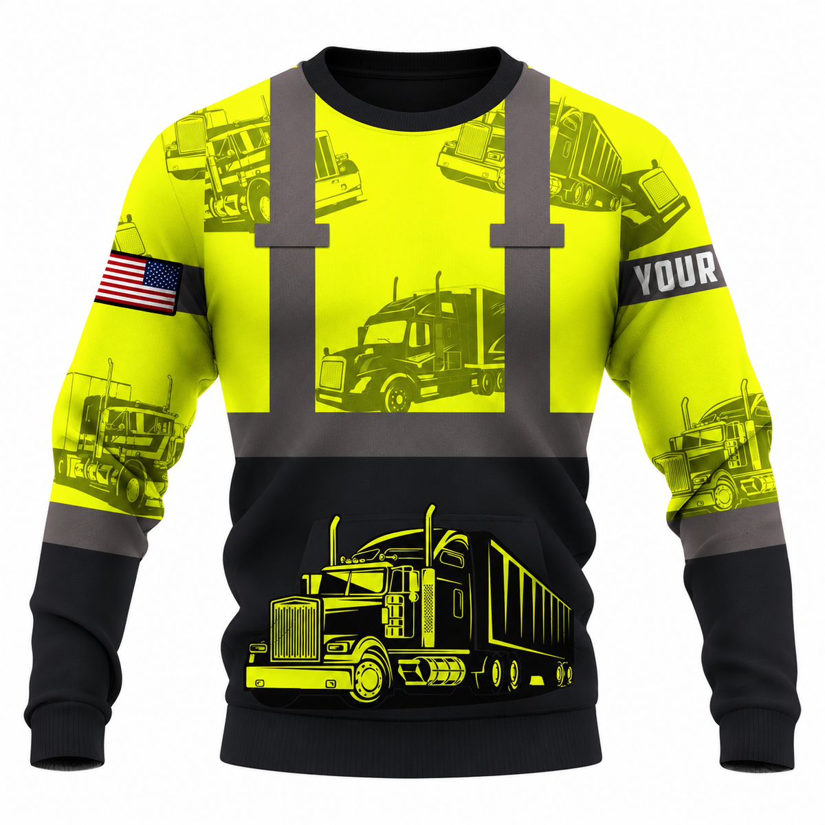 Personalized Trucker Hoodie & T-Shirt - Yellow Black Semi Truck Panels – Sweatshirt, front view