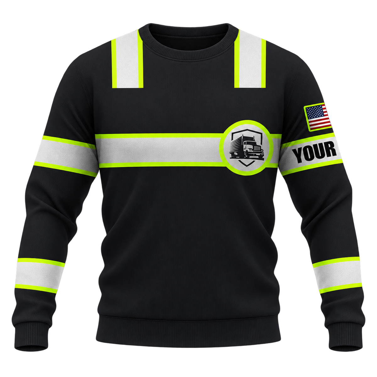 Personalized Trucker Hoodie & T-Shirt - Black Yellow Stripe Trucker Badge – Sweatshirt, front view