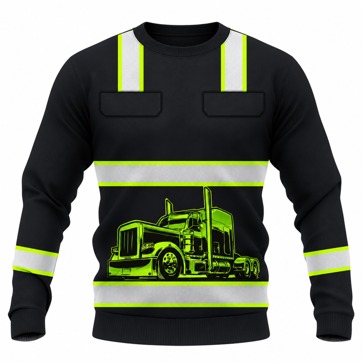 Personalized Trucker Hoodie & T-Shirt - Black Yellow Stripe Semi Truck – Sweatshirt, front view