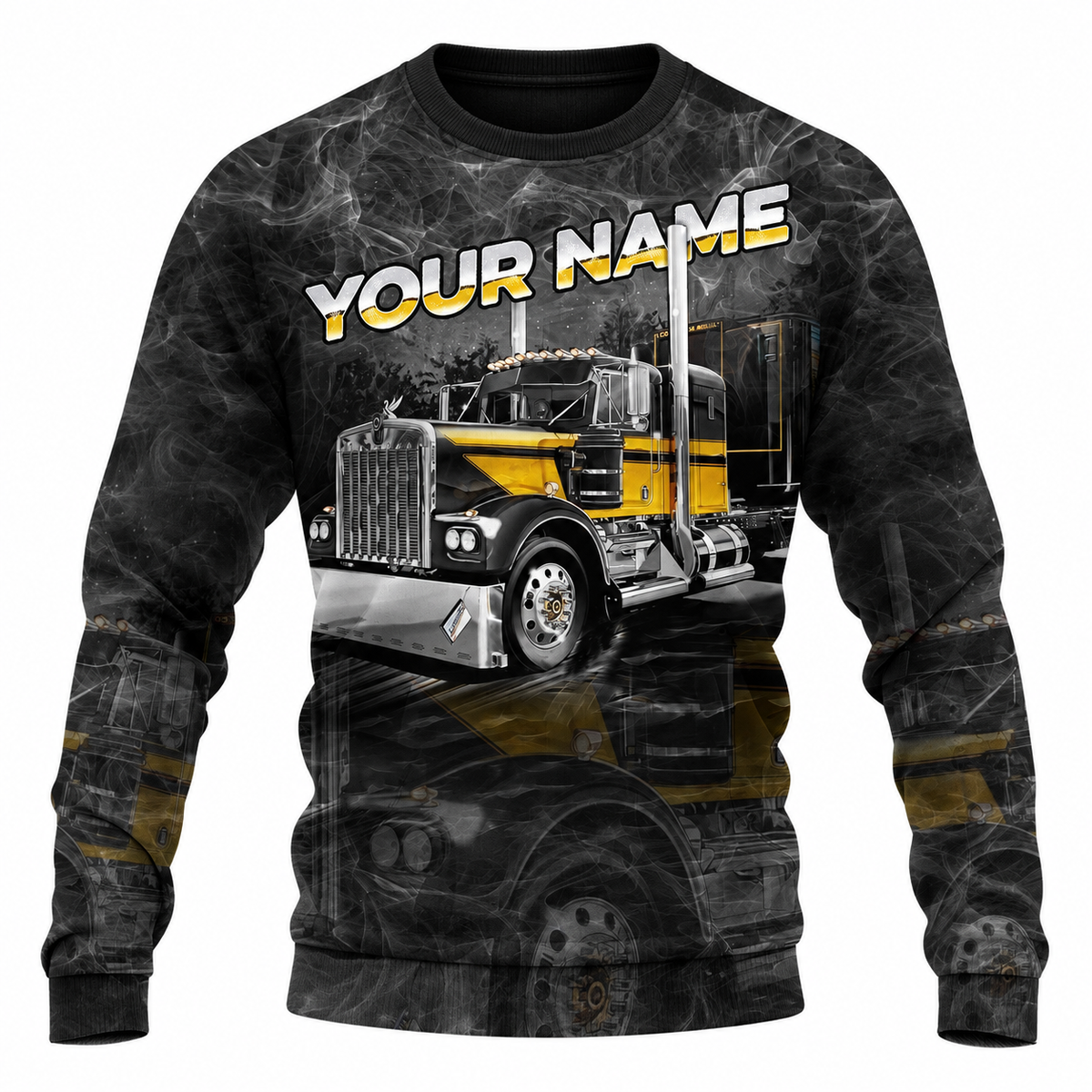 Personalized Trucker Hoodie & T-Shirt - Black Grey Semi Truck Illustration – Sweatshirt, front view