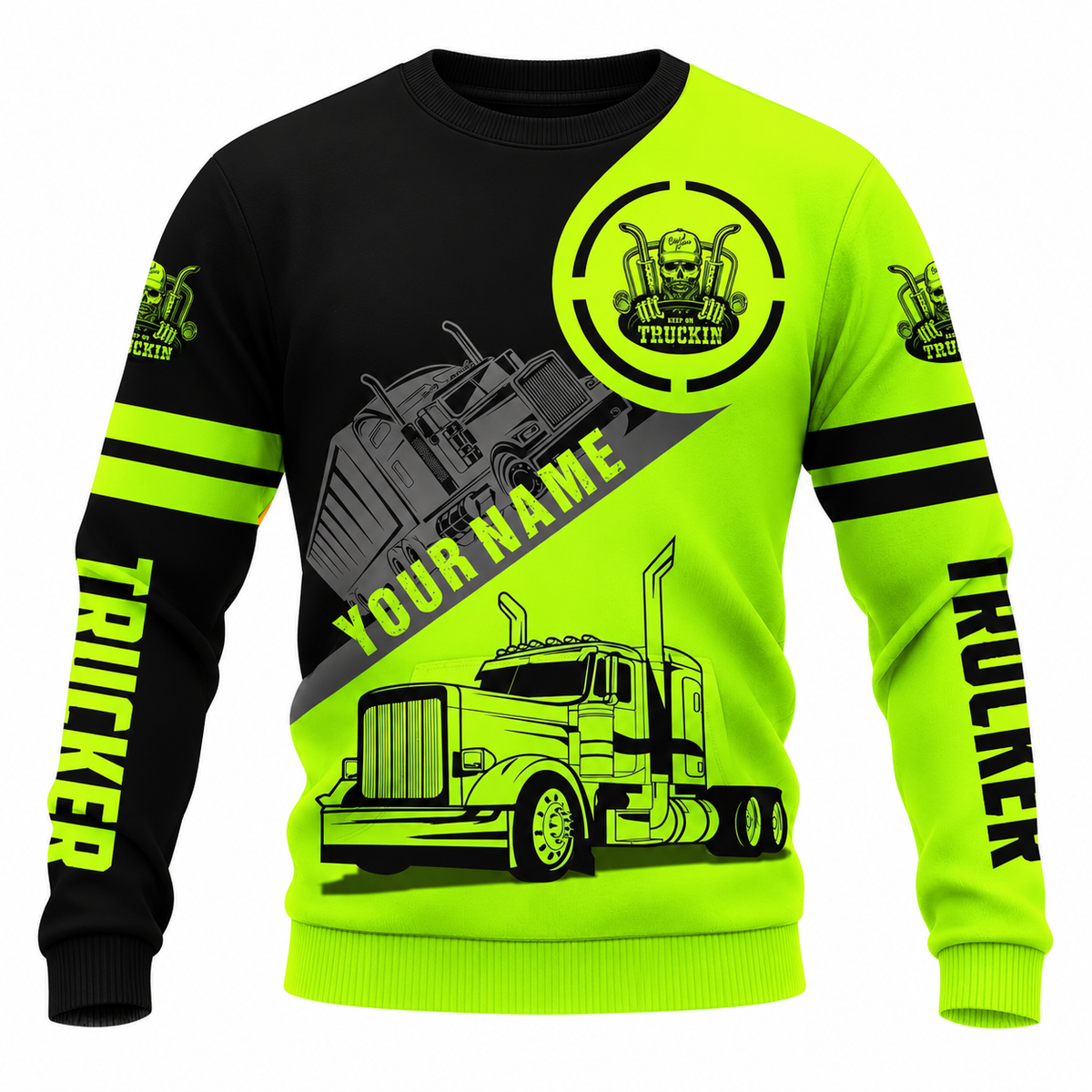 Personalized Trucker Hoodie & T-Shirt - Black Neon Yellow Trucker Badge – Sweatshirt, front view
