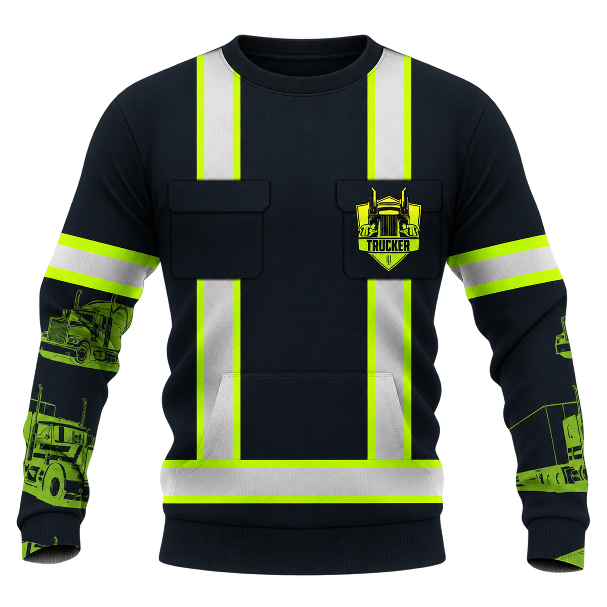 Personalized Trucker Hoodie & T-Shirt - Black Vest Print Yellow Sleeves – Sweatshirt, front view