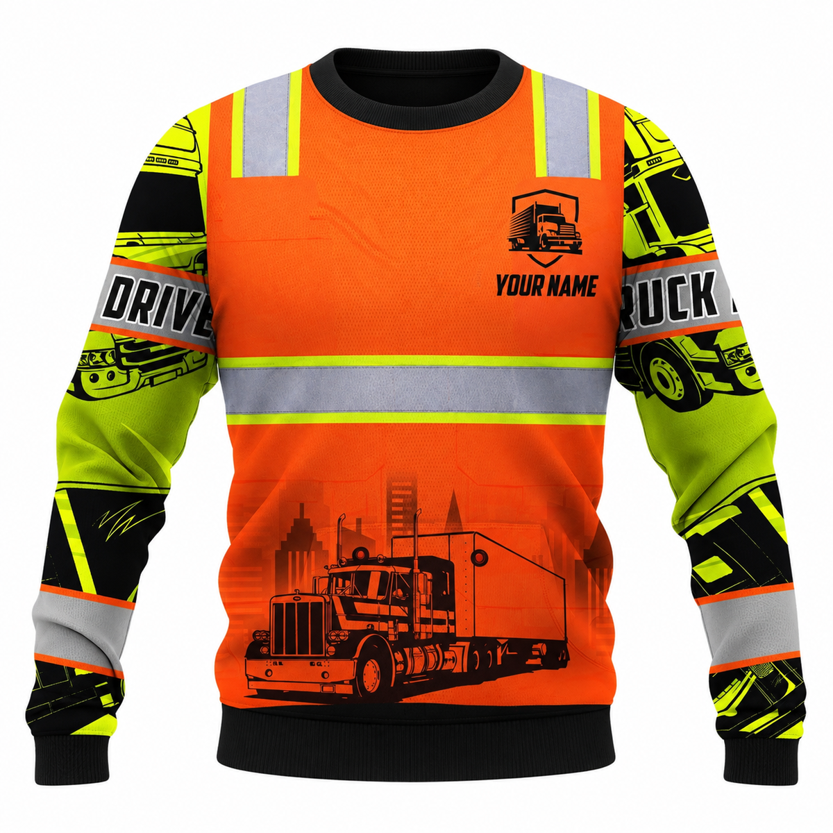 Personalized Trucker Hoodie & T-Shirt - Orange Vest Print Logging Truck – Sweatshirt, front view