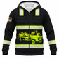 Personalized Trucker Hoodie & T-Shirt - Black Yellow Stripe Tanker Truck – Fleece Zip Hoodie, front view