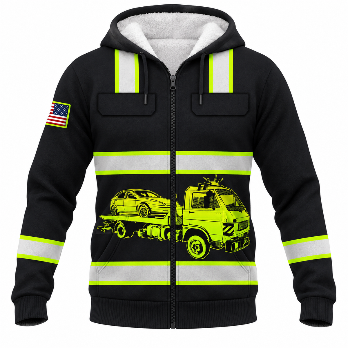 Personalized Trucker Hoodie & T-Shirt - Black Yellow Stripe Tanker Truck – Fleece Zip Hoodie, front view