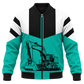 Personalized Excavator Operator Hoodie & T-Shirt - Teal Black Excavator – Bomber Jacket, front view