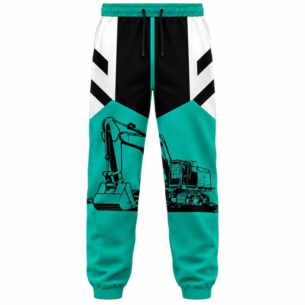 Personalized Excavator Operator Hoodie & T-Shirt - Teal Black Excavator – Long Pants, front view