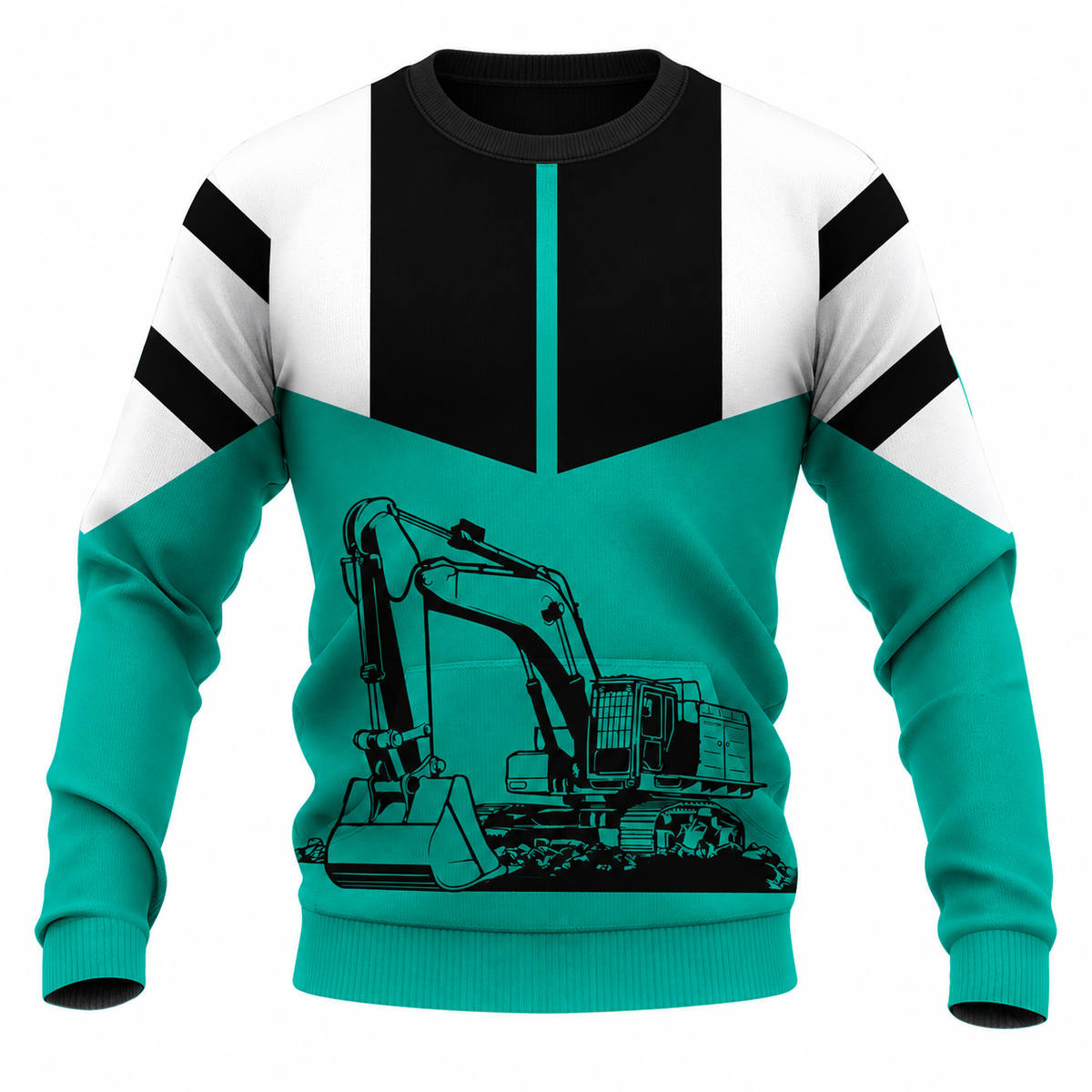 Personalized Excavator Operator Hoodie & T-Shirt - Teal Black Excavator – Sweatshirt, front view