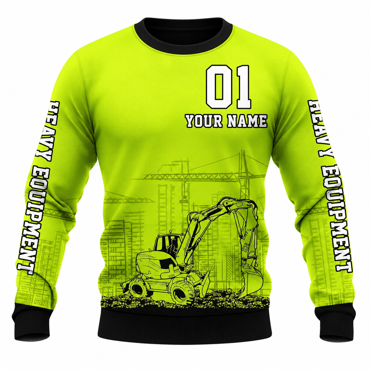 Personalized Excavator Operator Hoodie & T-Shirt - Yellow Number 01 Excavator – Sweatshirt, front view