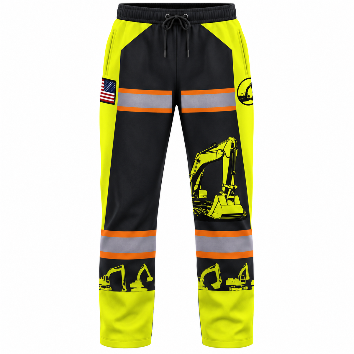 Personalized Excavator Operator Hoodie & T-Shirt - Yellow Excavator Stripe Print – Long Pants, front view