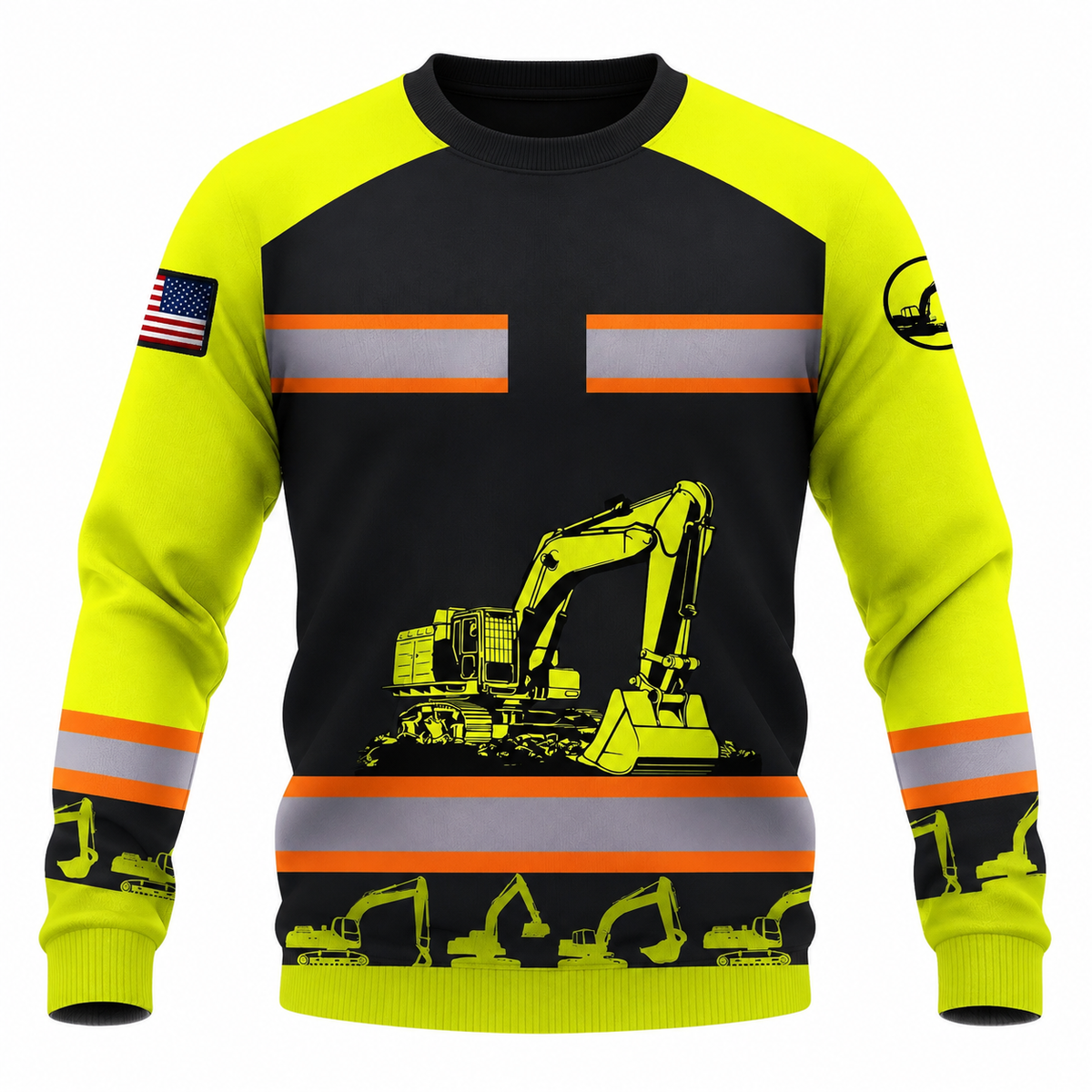Personalized Excavator Operator Hoodie & T-Shirt - Yellow Excavator Stripe Print – Sweatshirt, front view