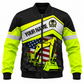 Personalized Excavator Operator Hoodie & T-Shirt - Excavator And American Flag – Bomber Jacket, front view