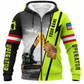 Personalized Excavator Operator Hoodie & T-Shirt - Excavator Photo And Name Stripe – Fleece Zip Hoodie, front view