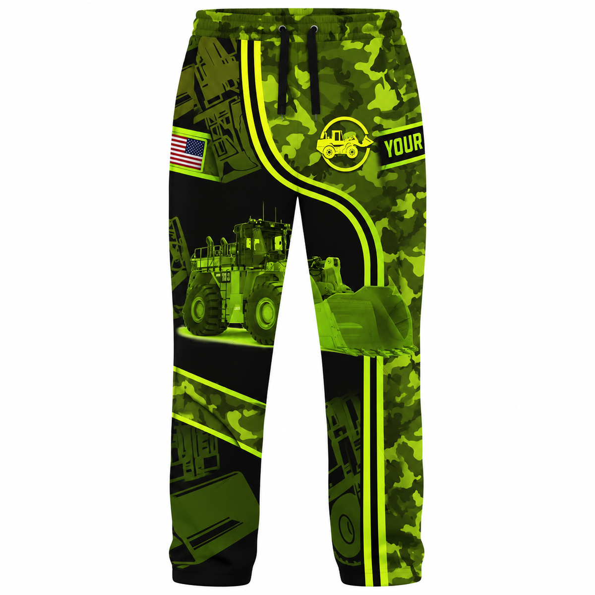 Personalized Wheel Loader Operator Hoodie & T-Shirt - Green Camo Wheel Loader – Long Pants, front view
