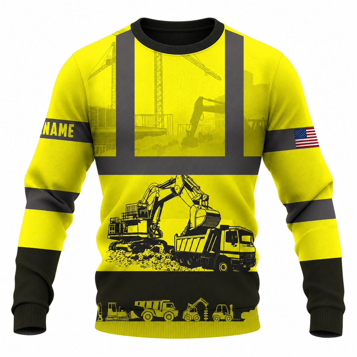 Personalized Excavator Operator Hoodie & T-Shirt - Yellow Construction Equipment Print – Sweatshirt, front view