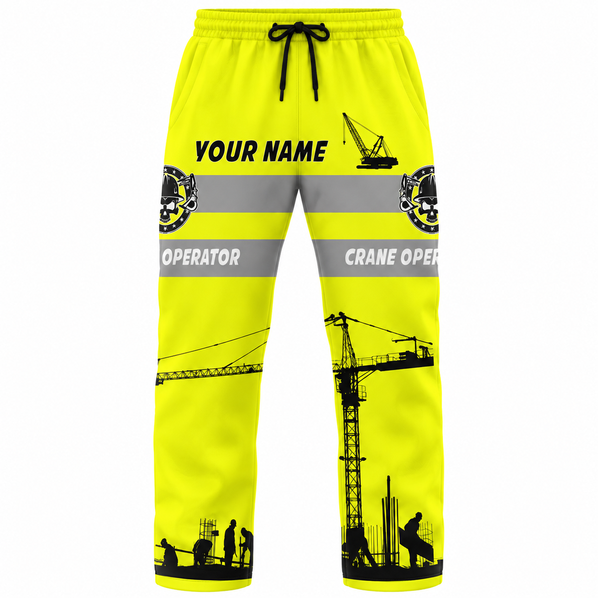 Personalized Crane Operator Hoodie & T-Shirt - Yellow Crane Print – Long Pants, front view