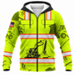 Personalized Excavator Operator Hoodie & T-Shirt - Yellow Excavator Vest Print – Fleece Zip Hoodie, front view