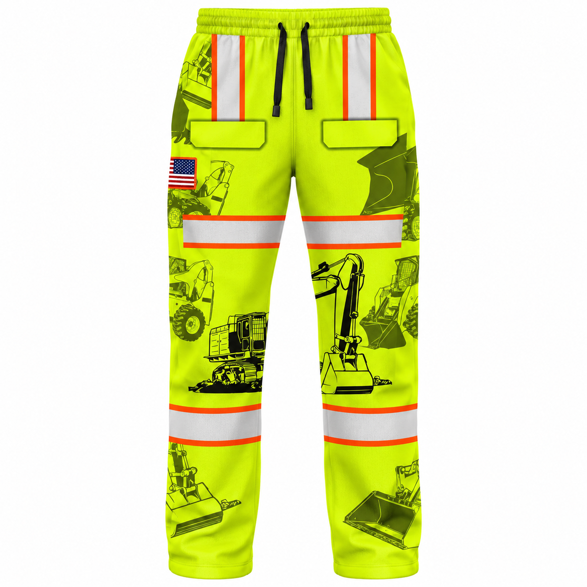 Personalized Excavator Operator Hoodie & T-Shirt - Yellow Excavator Vest Print – Long Pants, front view