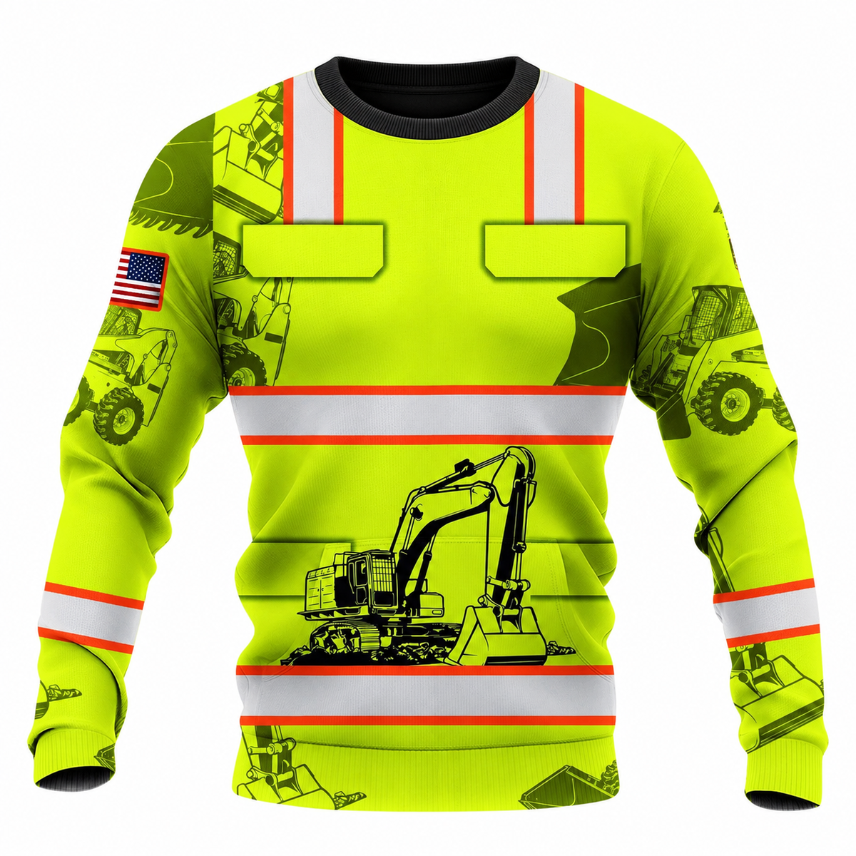 Personalized Excavator Operator Hoodie & T-Shirt - Yellow Excavator Vest Print – Sweatshirt, front view