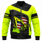 Personalized Excavator Operator Hoodie & T-Shirt - Neon Yellow American Flag Excavator – Bomber Jacket, front view
