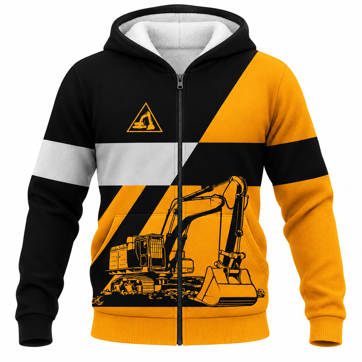 Personalized Excavator Operator Hoodie & T-Shirt - Orange Black White Excavator Stripes – Fleece Zip Hoodie, front view