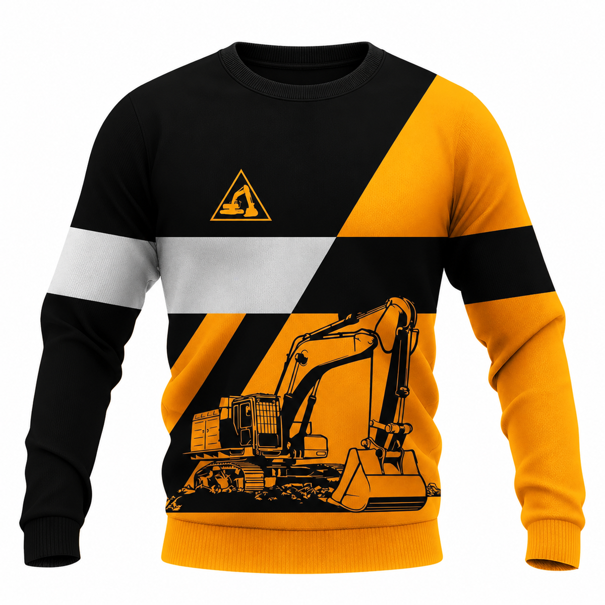 Personalized Excavator Operator Hoodie & T-Shirt - Orange Black White Excavator Stripes – Sweatshirt, front view
