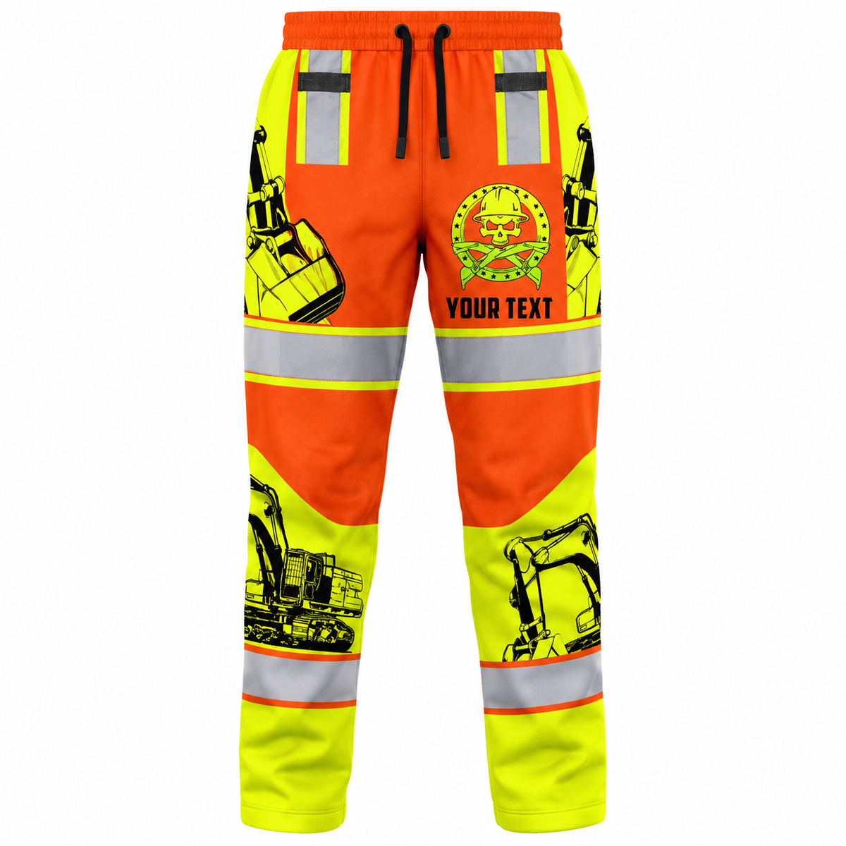 Personalized Excavator Operator Hoodie & T-Shirt - Orange Vest Print Excavator Sleeves – Long Pants, front view