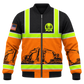 Personalized Excavator Operator Hoodie & T-Shirt - Black Orange Excavator Stripe Print – Bomber Jacket, front view