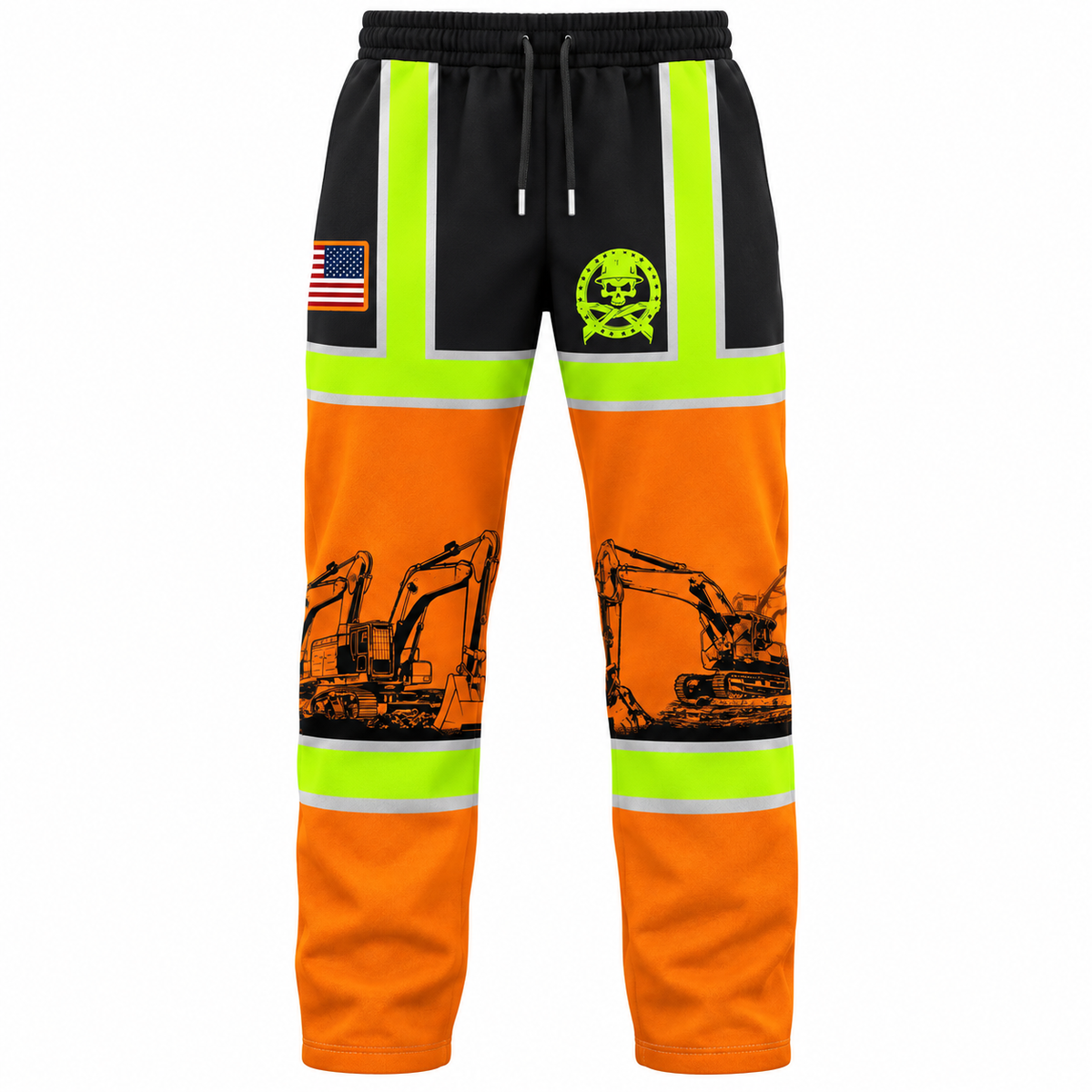 Personalized Excavator Operator Hoodie & T-Shirt - Black Orange Excavator Stripe Print – Long Pants, front view