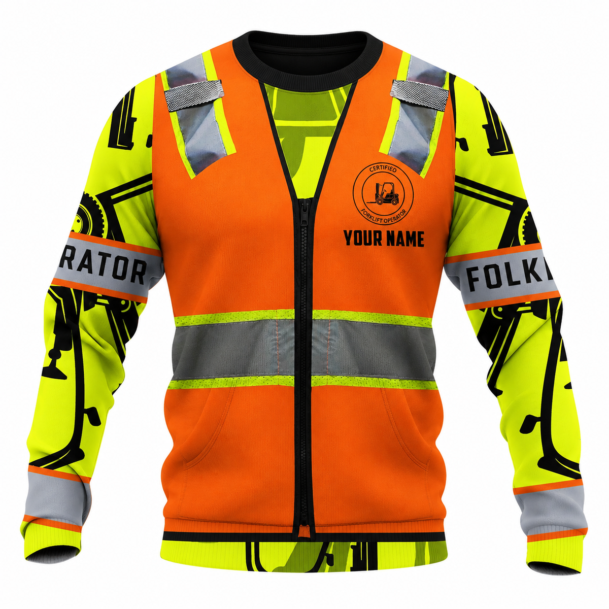Personalized Forklift Operator Hoodie & T-Shirt - Orange Vest Print Heavy Equipment – Sweatshirt, front view
