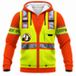Personalized Excavator Operator Hoodie & T-Shirt - Yellow Vest Print Orange Sleeves – Fleece Zip Hoodie, front view