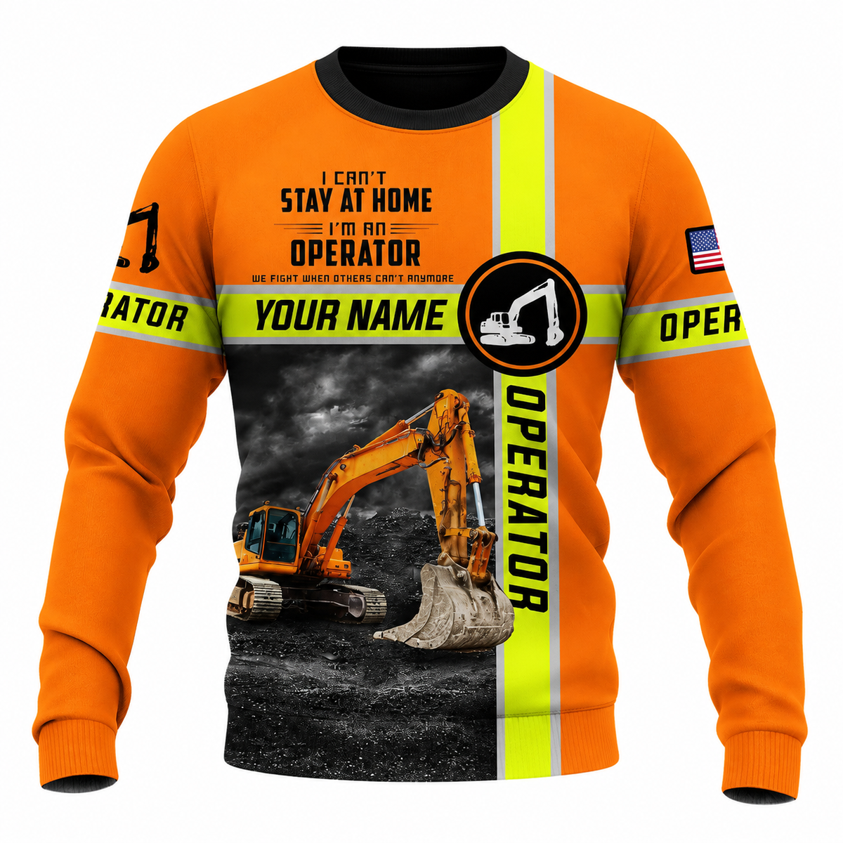 Personalized Excavator Operator Hoodie & T-Shirt - Orange Excavator Operator Quote – Sweatshirt, front view