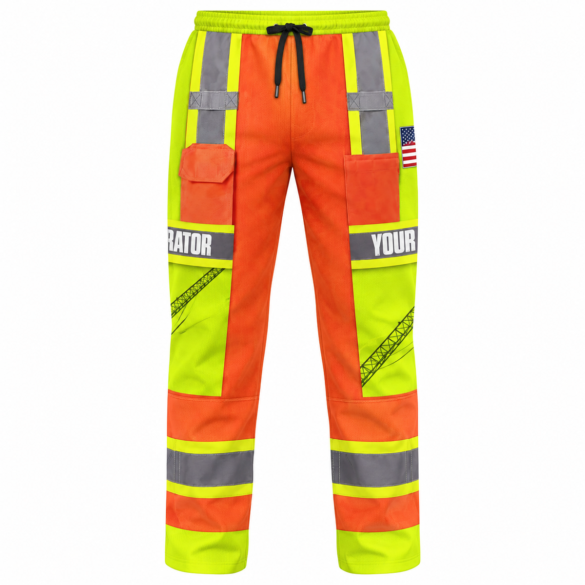 Personalized Excavator Operator Hoodie & T-Shirt - Orange Vest Print Yellow Sleeves – Long Pants, front view