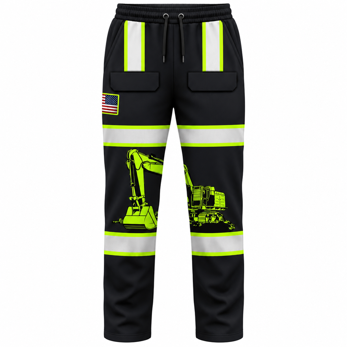 Personalized Excavator Operator Hoodie & T-Shirt - Black Yellow Stripe Excavator – Long Pants, front view