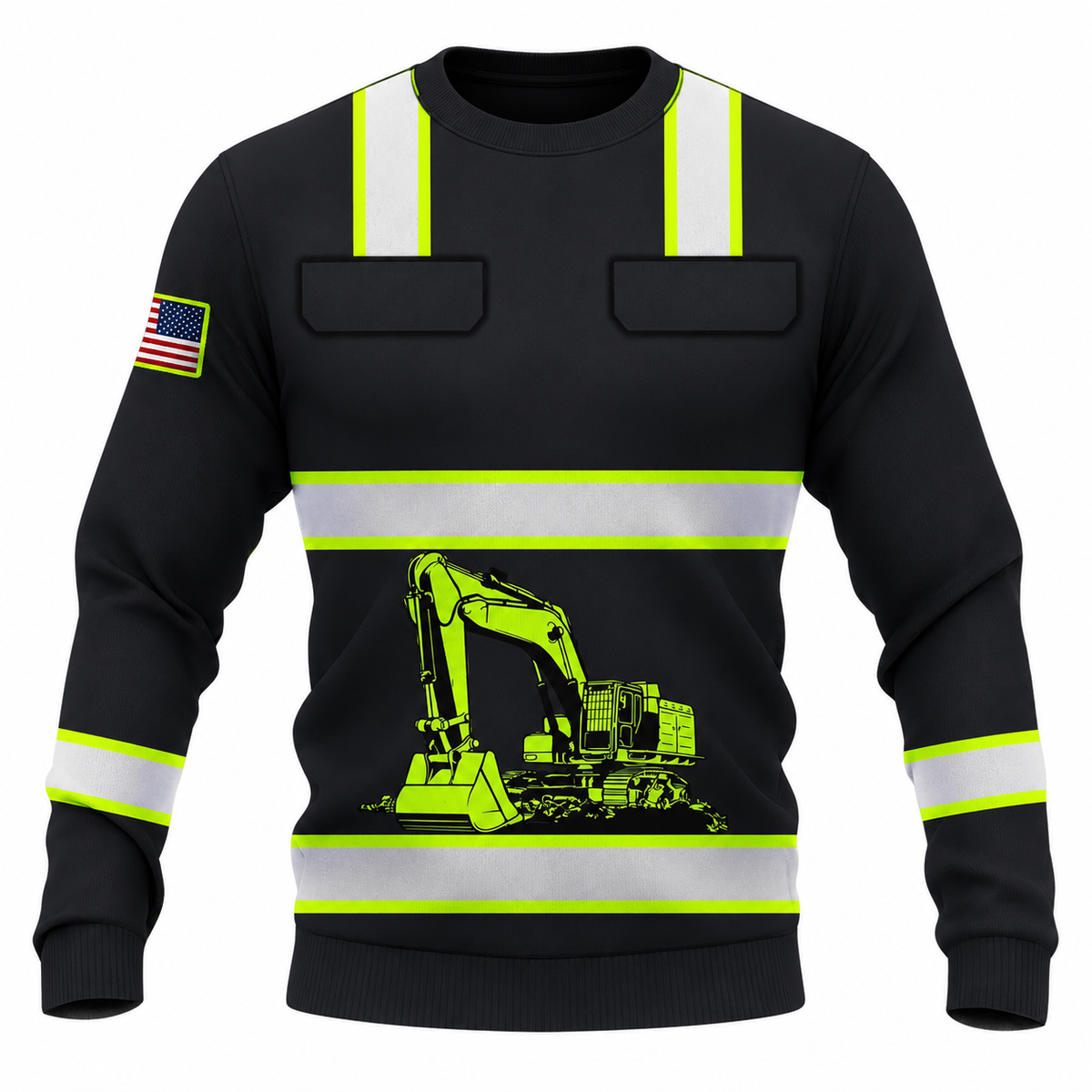 Personalized Excavator Operator Hoodie & T-Shirt - Black Yellow Stripe Excavator – Sweatshirt, front view