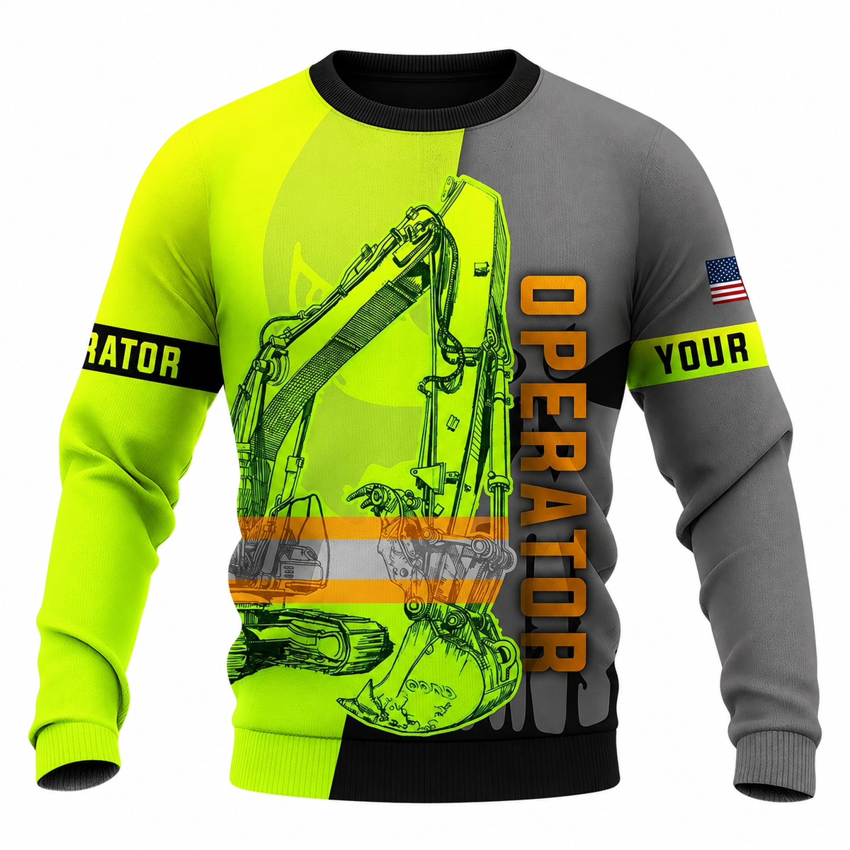 Personalized Excavator Operator Hoodie & T-Shirt - Yellow Grey Diagonal Excavator – Sweatshirt, front view