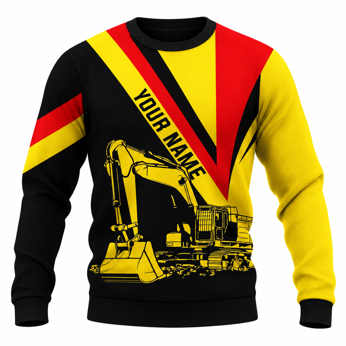 Personalized Excavator Operator Hoodie & T-Shirt - Yellow Red Black Excavator – Sweatshirt, front view