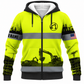 Personalized Excavator Operator Hoodie & T-Shirt - Yellow Grey Stripe Excavator Landscape – Fleece Zip Hoodie, front view