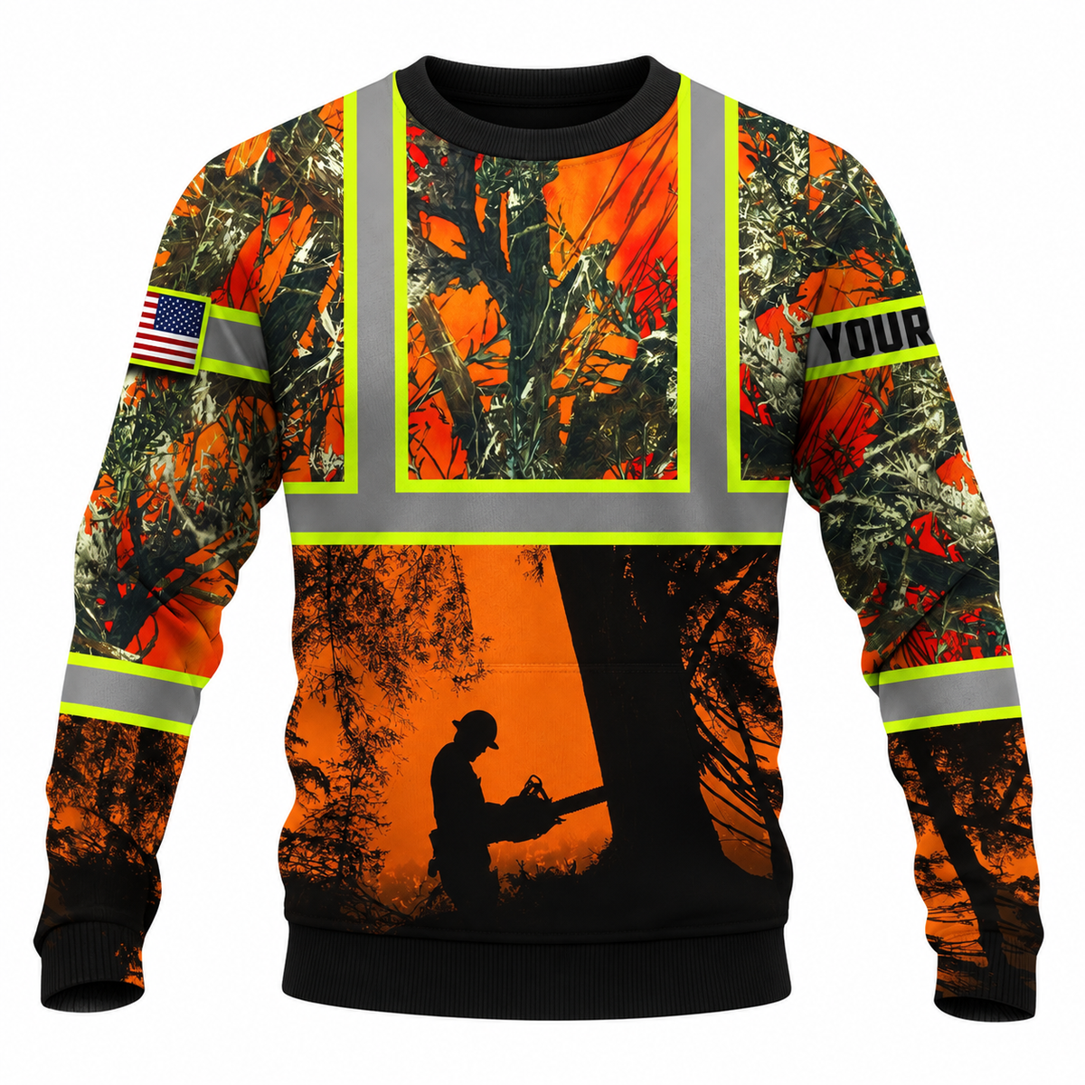 Personalized Logger Hoodie & T-Shirt - Orange Forest Logger Silhouette – Sweatshirt, front view