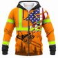 Personalized Logger Hoodie & T-Shirt - Orange American Flag Crossed Chainsaws – Fleece Zip Hoodie, front view