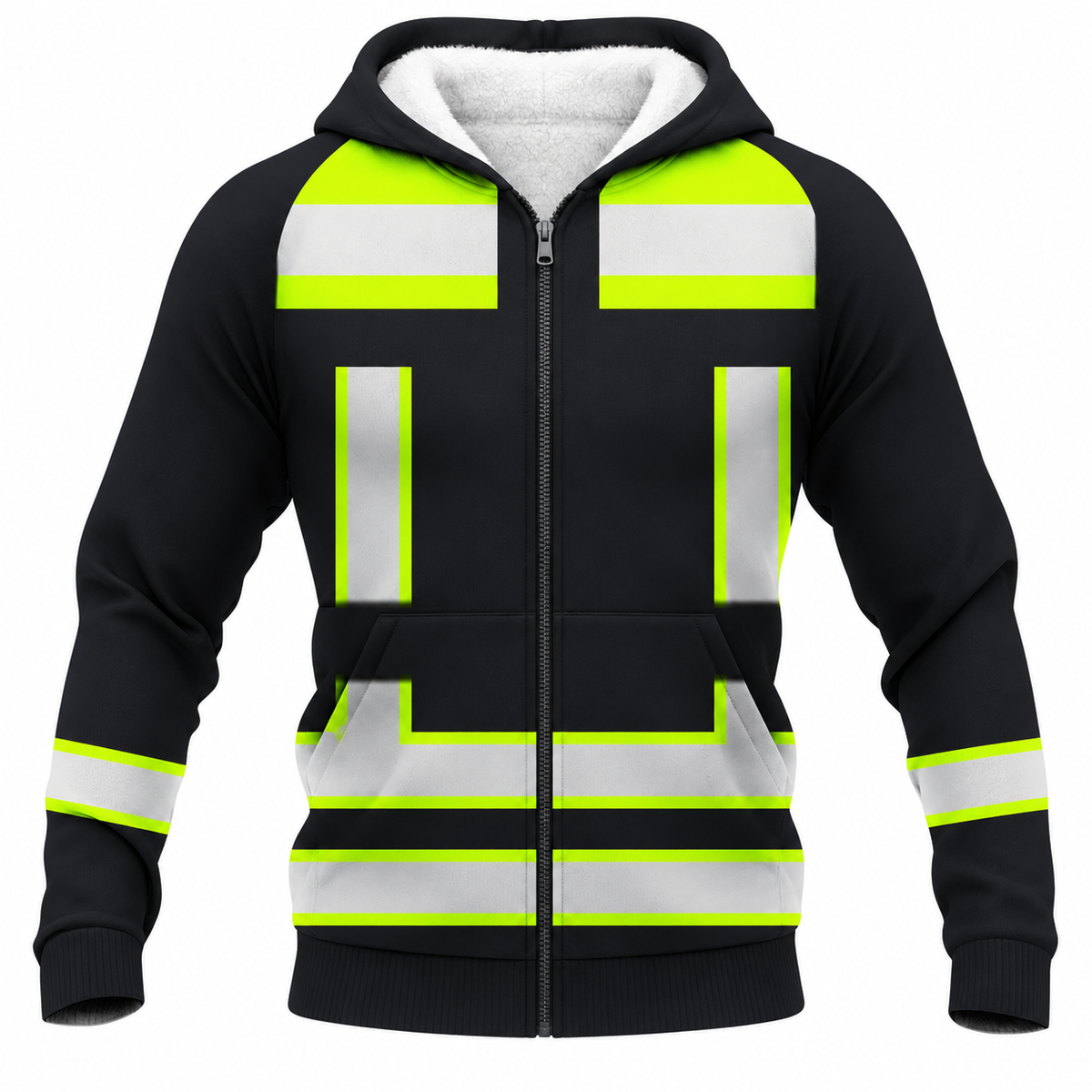 Personalized Logger Hoodie & T-Shirt - Black Yellow Vest Stripe Print – Fleece Zip Hoodie, front view