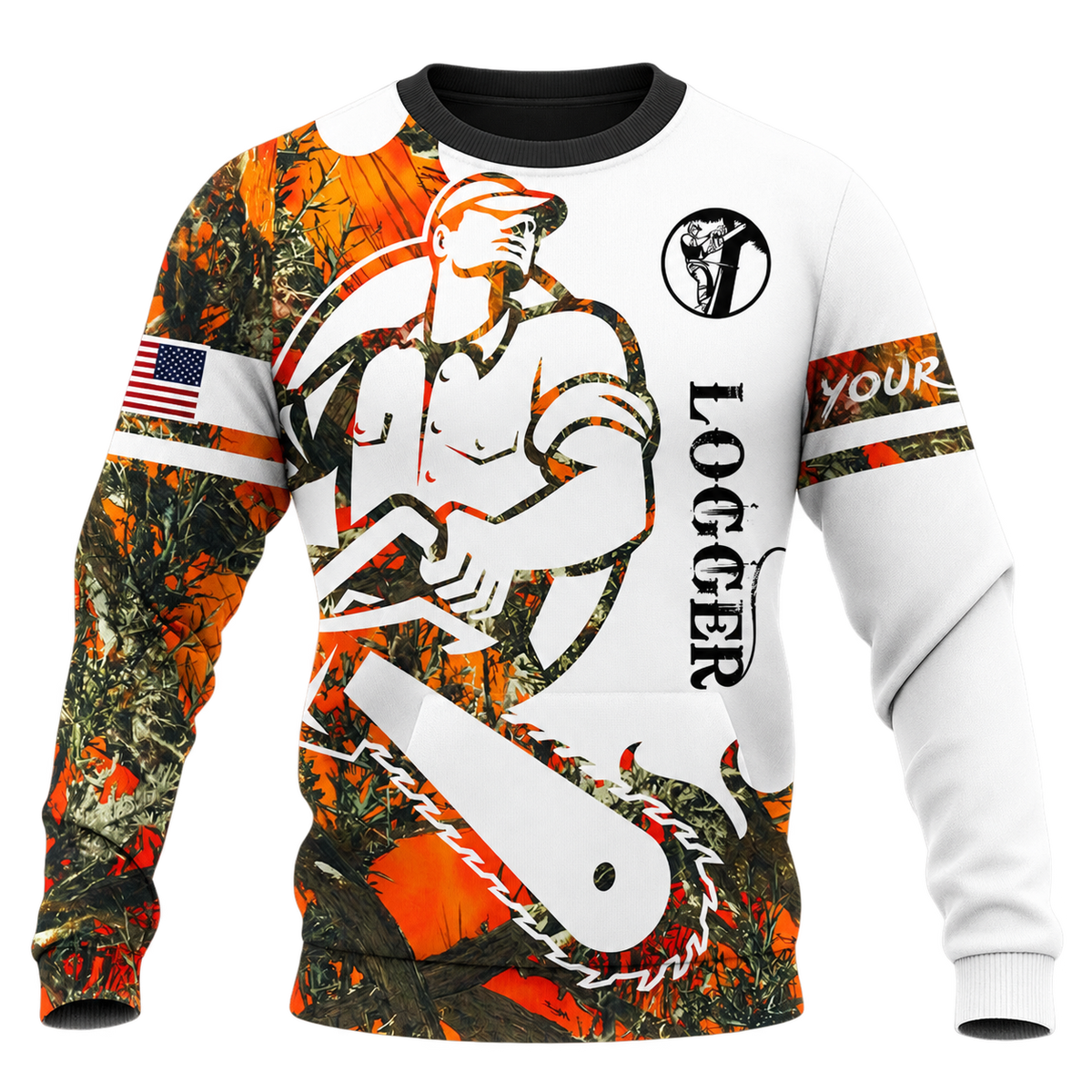 Personalized Logger Hoodie & T-Shirt - White Camouflage Cartoon Lumberjack – Sweatshirt, front view