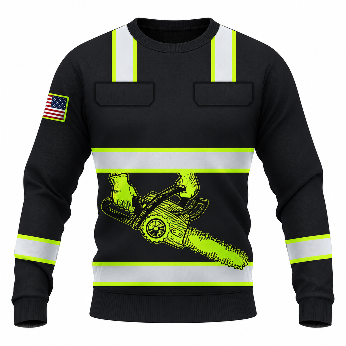 Personalized Logger Hoodie & T-Shirt - Black Yellow Stripe Chainsaw – Sweatshirt, front view