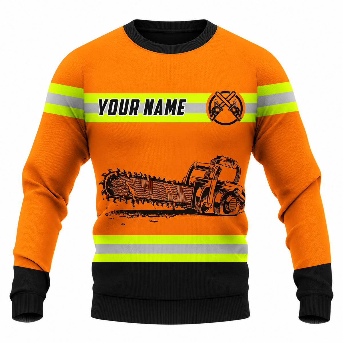Personalized Logger Hoodie & T-Shirt - Orange Chainsaw Print – Sweatshirt, front view