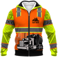 Personalized Trucker Hoodie & T-Shirt - Orange Vest Print Semi Truck – Fleece Zip Hoodie, front view