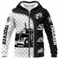 Personalized Trucker Hoodie & T-Shirt - Black White Checkered Semi Truck – Fleece Zip Hoodie, front view
