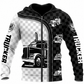 Personalized Trucker Hoodie & T-Shirt - Black White Checkered Semi Truck – Zip Hoodie, front view