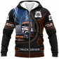 Personalized Trucker Hoodie & T-Shirt - Blue Lightning Truck Driver – Fleece Zip Hoodie, front view